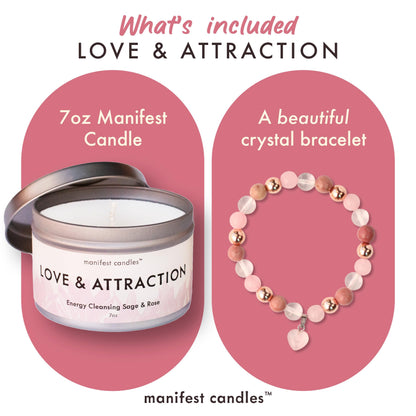 Manifest Candles Love Candle to Attract Love, 45 Hour Burn, Sage & Rose Candle, Romantic Candles, Spiritual Meditation Candles with Manifestation Crystals Bracelets for Women