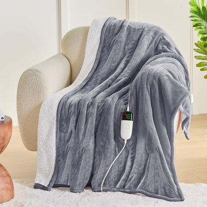 greenoak Heated Blanket Electric Throw 50"X60", Heating Blanket with 10 Heat Levels 8 Hours Auto-Off Overheat Protection, Fall & Winter Lap Office Chair Blanket Dorm Room, Grandma Gift,ETL Misty Grey
