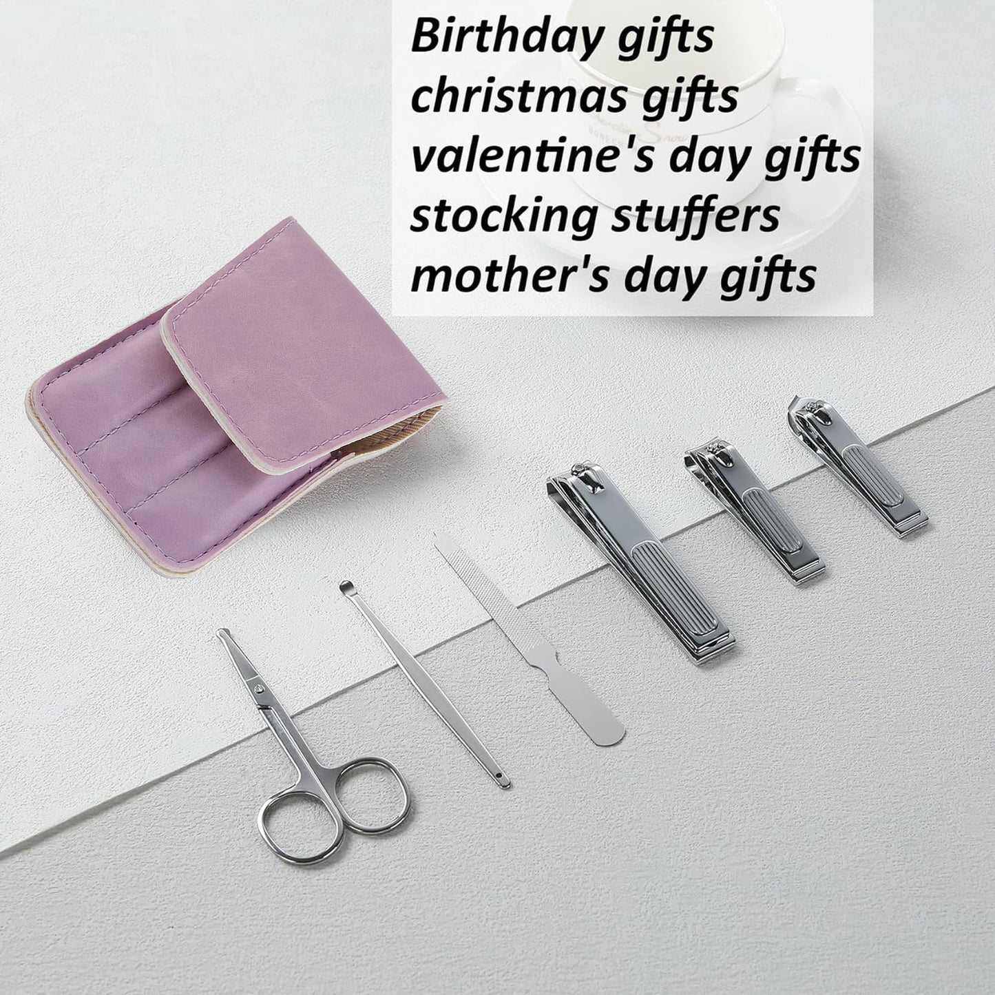 Nail Clipper Set Gifts for Women, 6 Pcs Case Fingernail Clipper Christmas Stocking Stuffers for Adults (Purple)