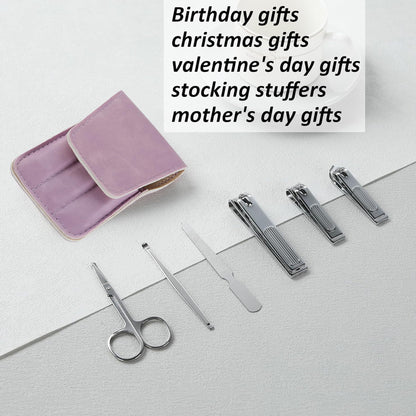 Nail Clipper Set Gifts for Women, 6 Pcs Case Fingernail Clipper Christmas Stocking Stuffers for Adults (Purple)
