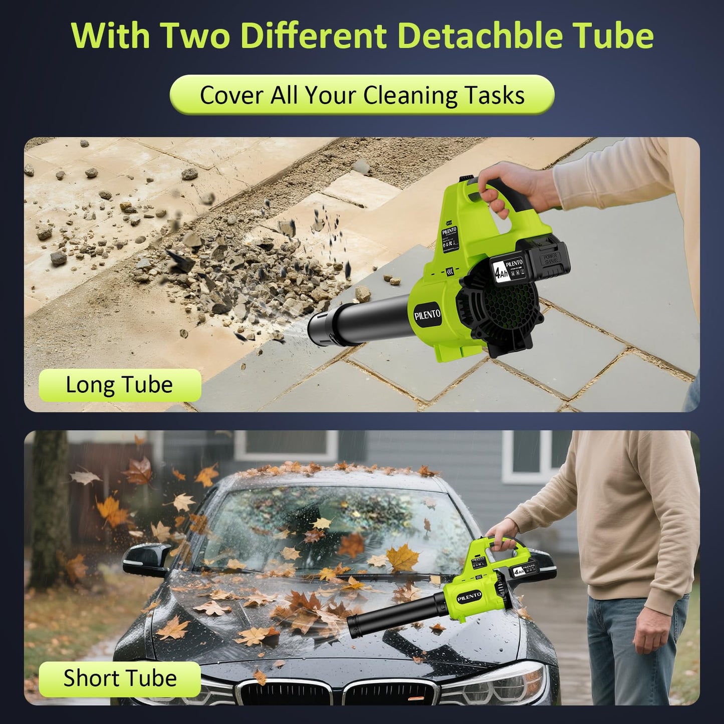 Leaf Blower Cordless with 2 x 4.0Ah Battery Operated and Fast Charger, 650CFM 280MPH Electric Leaf Blower, 3 Speed Mode, 20V Powered Handheld Blowers for Lawn Care, Blowing Leaves, Small Gravel, Green