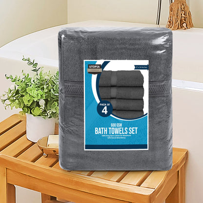 Utopia Towels 4 Pack Premium Bath Towels Set, 27 by 54 Inches, 100% Ring Spun Cotton 600GSM, Lightweight and Highly Absorbent Quick Drying Towels, Perfect for Daily Use, Grey