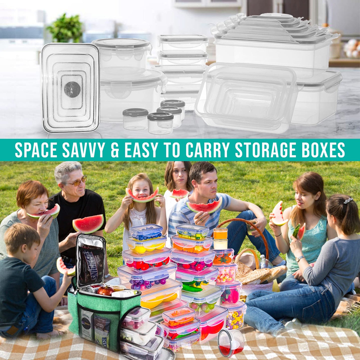 RockBerry 50 Pcs Large Food Storage Containers with Lids Airtight-Total 526OZ Stackable Kitchen Set-85 OZ to small Containers-BPA Free Leak proof containers- Freezer Microwave safe