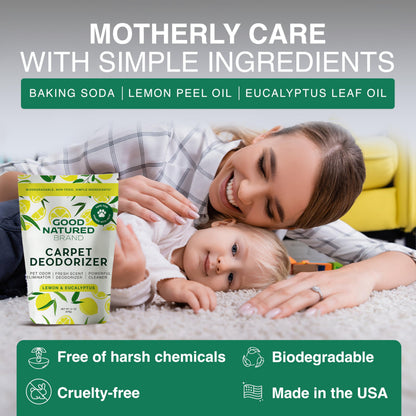 Good Natured Brand | Carpet Deodorizer & Freshener Powder | 31 oz Pet Odor Eliminator for Strong Odor & Pet Urine | Fresh Natural Lemon & Eucalyptus Scent | Safe for Homes with Pets