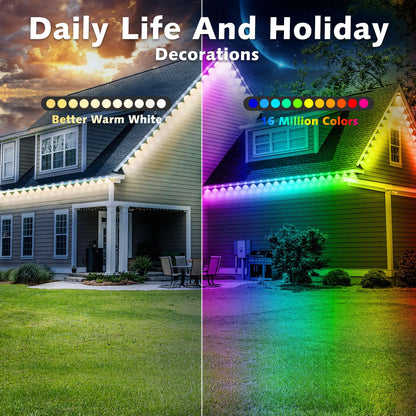 100FT Permanent Outdoor RGB Lights,IP67 Waterproof Smart LED Eaves Lights with App/Remote Control,for Christmas and All Holiday Decor,Daily and Accent Lighting,House Roof and Garden Lighting