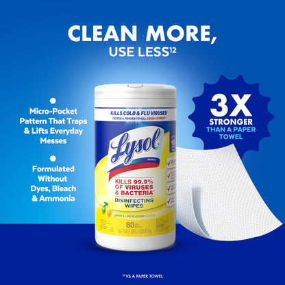 Lysol Disinfectant Wipes Bundle, Dorm Room Essentials, Multi-Surface Cleaning Wipes, For Disinfecting & Cleaning, Lemon & Lime Blossom, Crisp Linen, Mango & Hibiscus, 3x80 ct