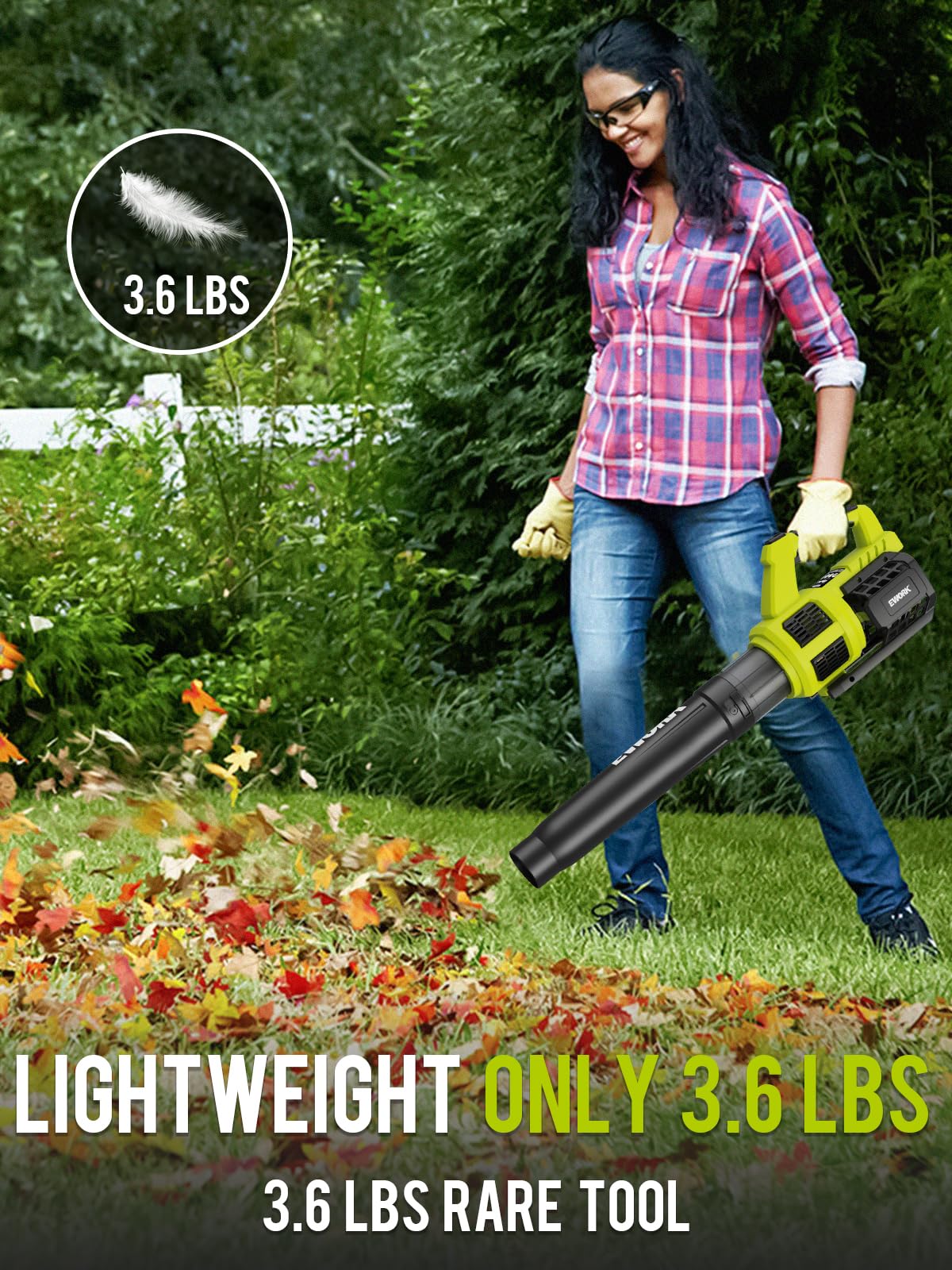 EWORK Cordless Leaf Blower 21V Electric Leaf Blower with (2) 3.0Ah Batteries and Fast Charger, Variable Speed, Turbo Mode, Battery Powered Handheld Leaf Blowers for Lawn Care and Clearance Yard Leaves