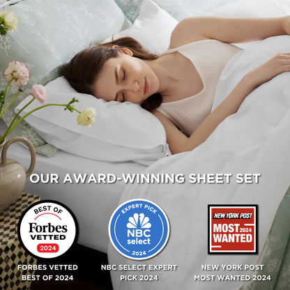 Bedsure King Size Sheet Set, Cooling Sheets King, Rayon Derived from Bamboo, Deep Pocket Up to 16", Breathable & Soft Bed Sheets, Hotel Luxury Silky Bedding Sheets & Pillowcases, White