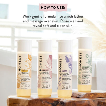 The Honest Company 2-in-1 Cleansing Shampoo and Body Wash for Sensitive Skin, Tear-Free, Hypoallergenic with Naturally Derived Ingredients, Fragrance-Free, 10 fl oz