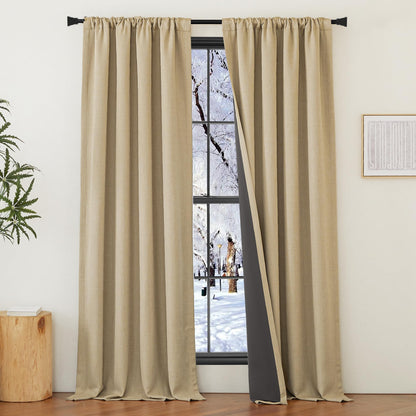 NICETOWN 100% Blackout Faux Linen Curtains for Bedroom, Pinch Pleated Cold/Sun Blocking Thermal Curtains Thick Window Treatments for Living Room/Farmhouse, Oatmeal, 2 Panels, W50 x L96