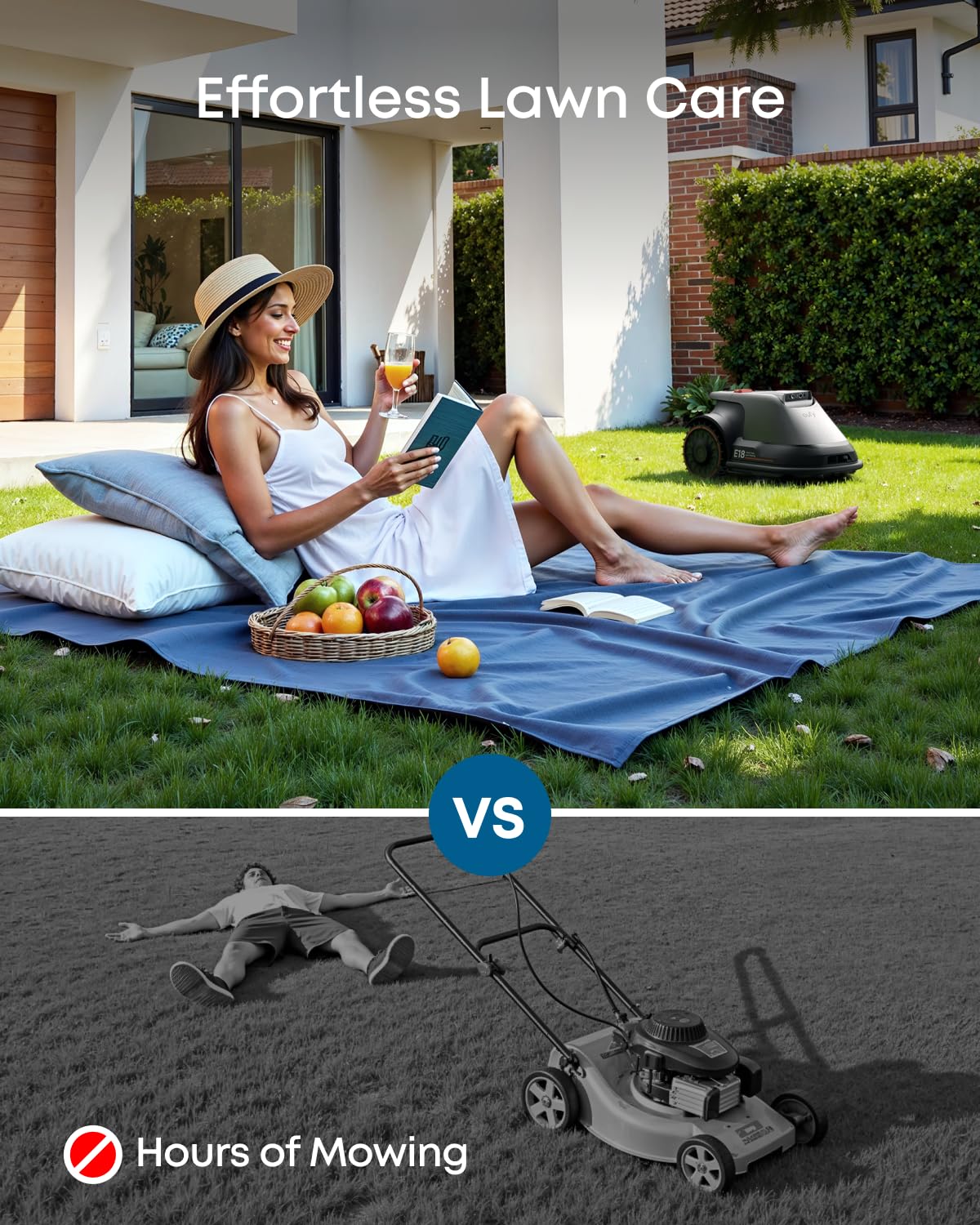 eufy E18 Robot Lawn Mower,Max 0.3 Acres,Wireless Robot Mower with Auto Mapping,Vision Navigation,Multi-Zone Management,Robotic Lawnmower with AI Obstacle Avoidance,APP Control,18°Slope,Cut Height1-3"