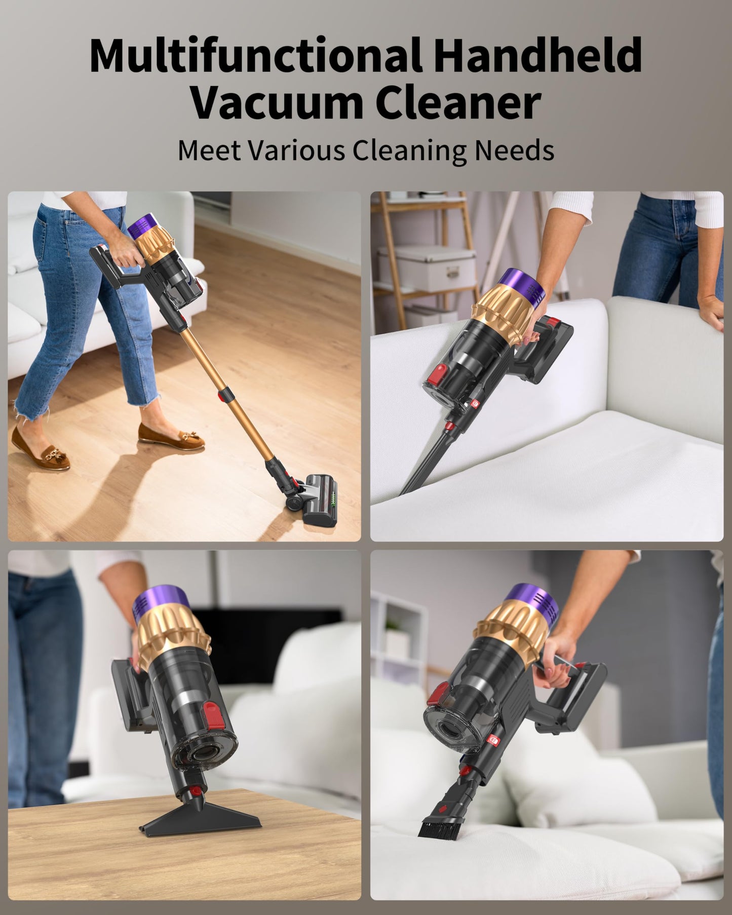 Cordless Vacuum Cleaner, 600W 50Kpa 70Mins, Vacuum Cleaners for Home, Stick Vacuum with Anti-Tangle Brush, Wall Mount Charge, Rechargeable Cordless Vacuum for All Floor/Sofa/Pet Hair/All Floor