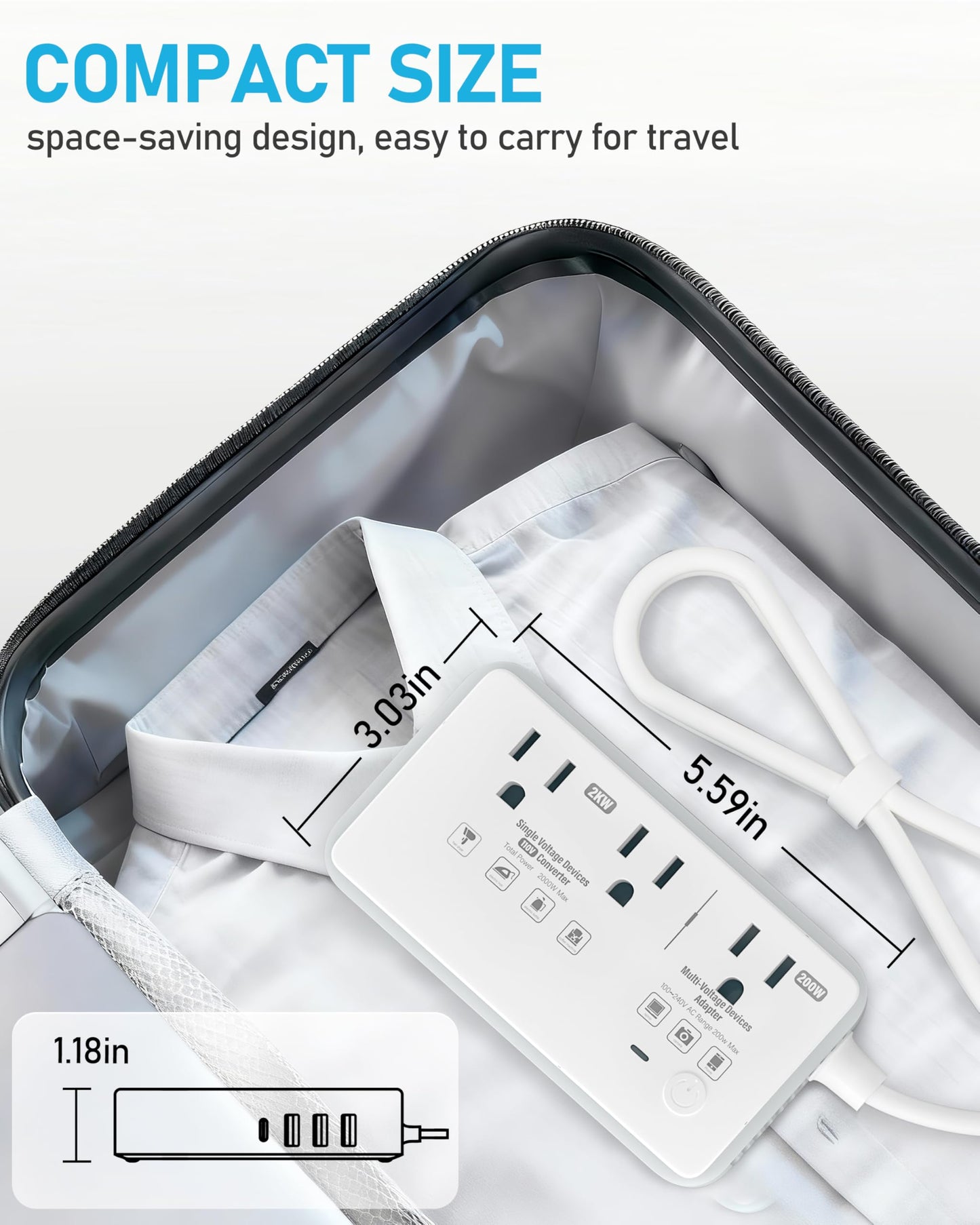 VASAIKO 220V to 110V Voltage Converter US to Europe, 2000W Voltage Converter for European Travel with 3 AC 2 USB-C 2 USB-A Ports, and Universal European Travel Adapter (Gray)