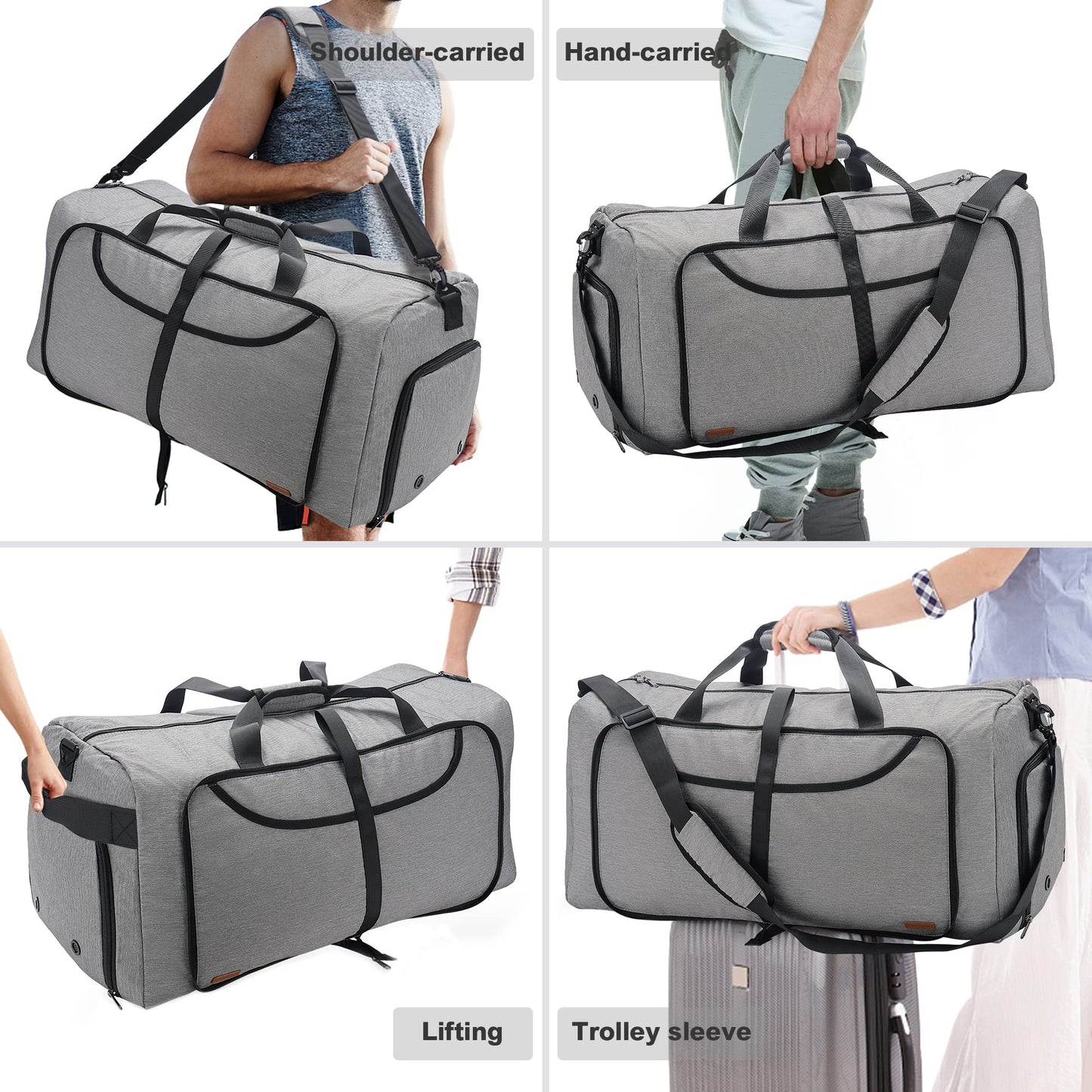 100L Duffle Bag for Travel, Large Foldable Waterproof Travel Duffel Bags Weekender Overnight Bag for Men and Women with Shoe Compartment
