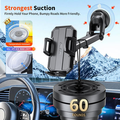 SUUSON Upgraded 3-in-1 Car Phone Holder Mount [Powerful Suction] Phone Mount for Car Dashboard Air Vent Windshield,for All iPhone Android Phone (Black)