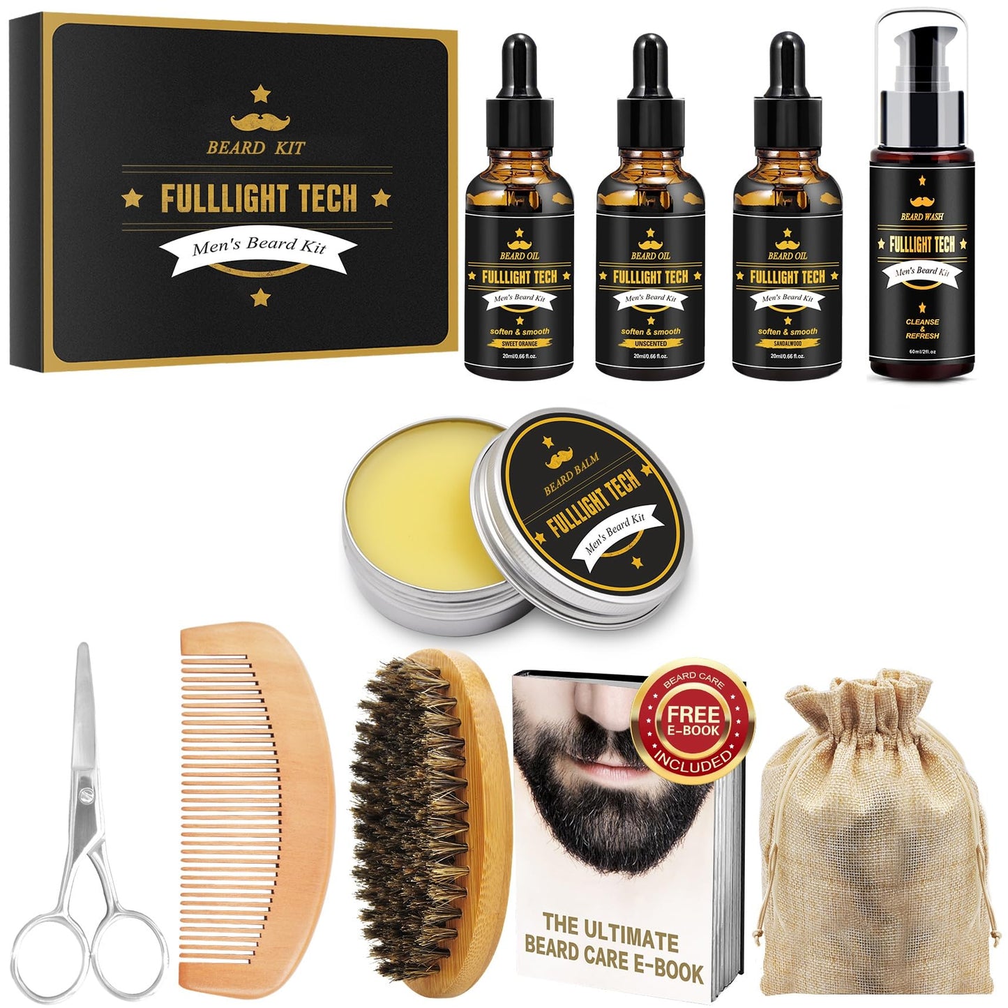Fathers Day Dad Gifts,Beard Kit for Men Grooming & Care W/3 Pack Beard Oil, Wash, Balm, Comb, Brush, Scissors,Anniversary Birthday Gifts Ideas for Husband Him Boyfriend Men Christmas Stocking Stuffers