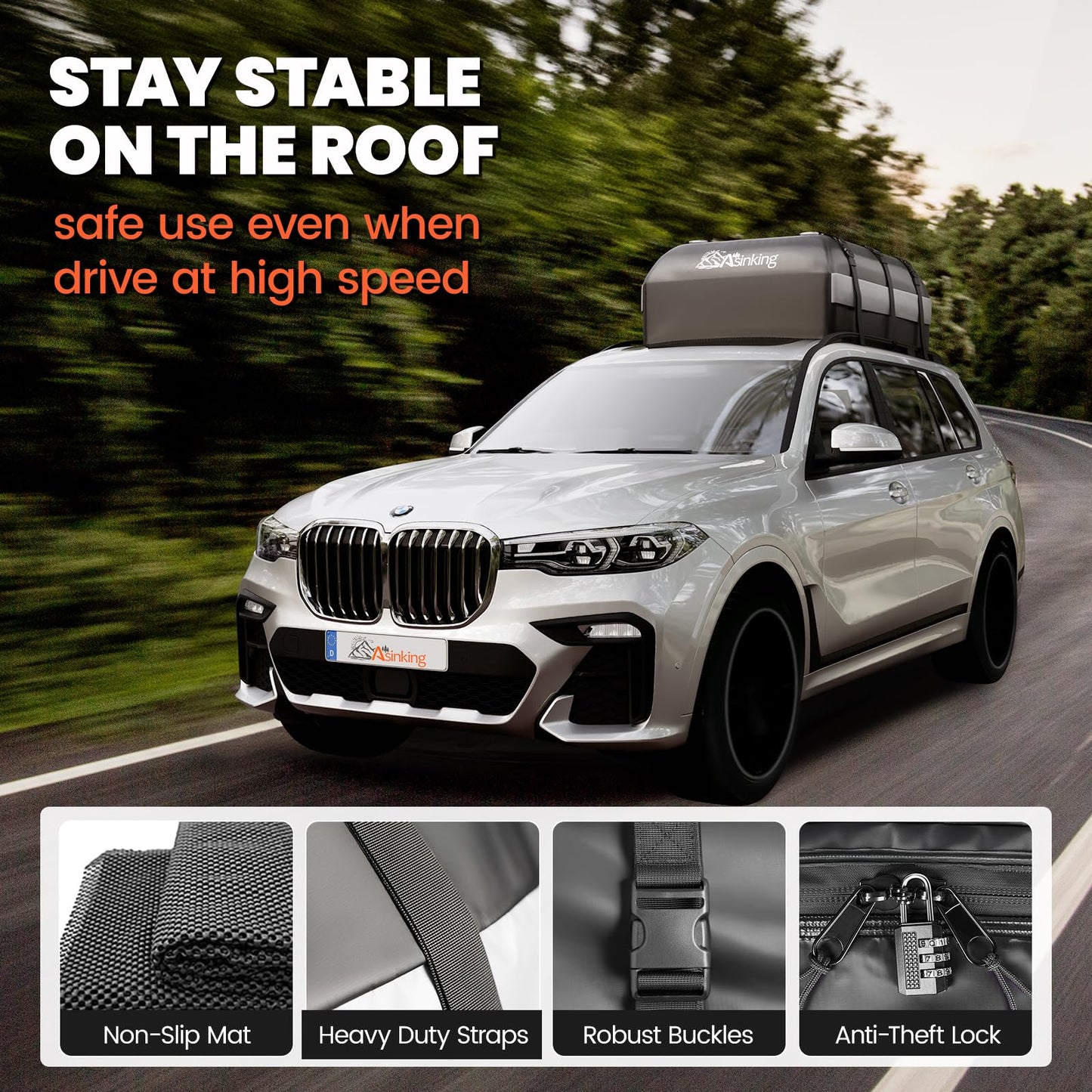 Asinking Car Rooftop Cargo Carrier Bag - 100% Waterproof Heavy Duty Car Roof Luggage Carrier 21 Cubic Feet, Fits All Vehicles with/Without Roof Rack - Easy Install & Triply Reinforced for Secure Use