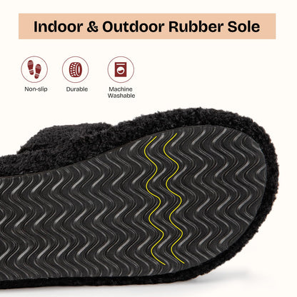 EverFoams Womens Fuzzy Open-toe Slippers Soft Comfy Memory Foam Indoor House Shoes Matt Black,9-10 US