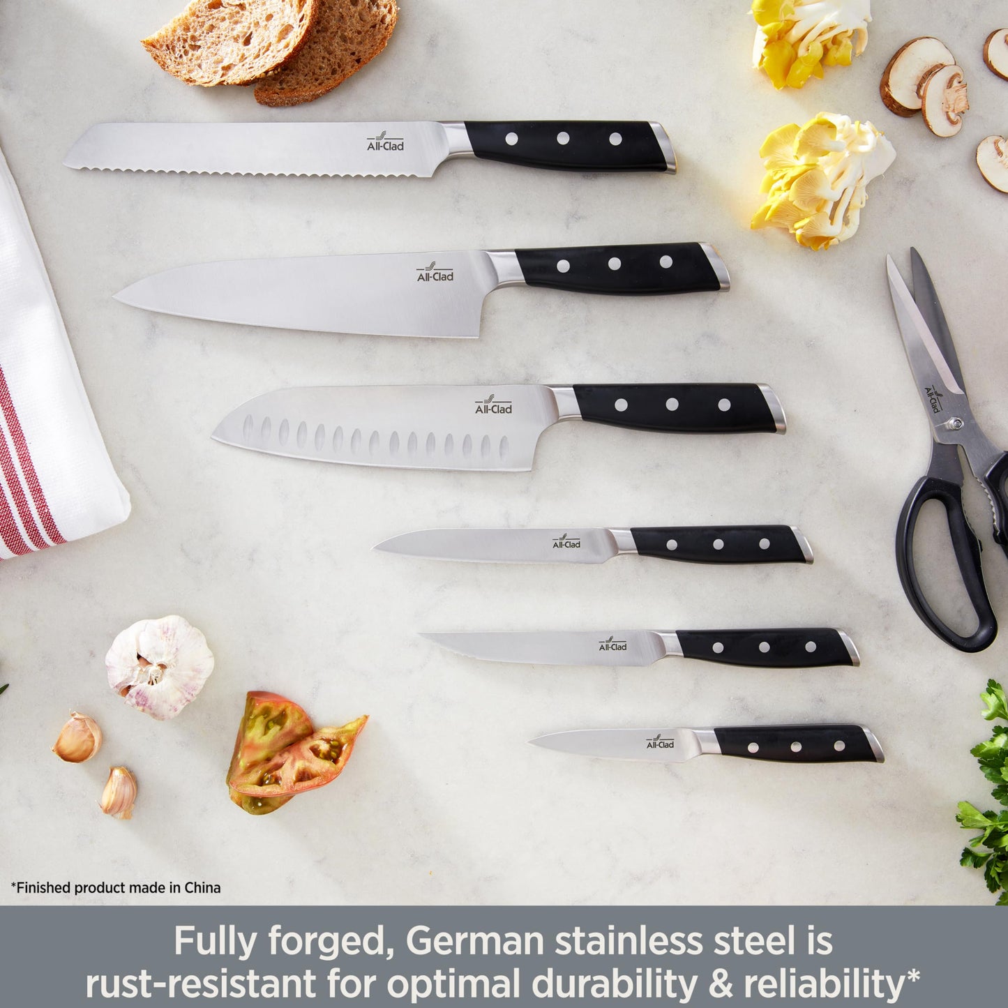 All-Clad Forged German Stainless Steel Knife Set and Acacia Wood Block 12 Piece, Fully Forged, Expert Precision, Knife Set, Cookware Knife Block Set, Kitchen Knives, Ultra Sharp, Kitchen Utensils