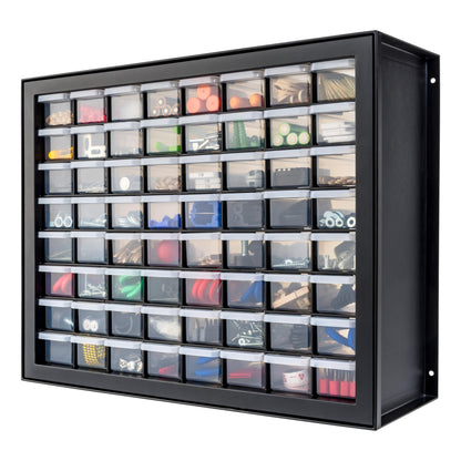 IRIS USA Bead Organizer Storage Bin Drawer Cabinet, 64-Drawer Plastic Organization Chest for Screws Bolts Nails Hardware Small Parts Electronics Charm Tools Scrapbook Art Craft Hobby Supplies - Black