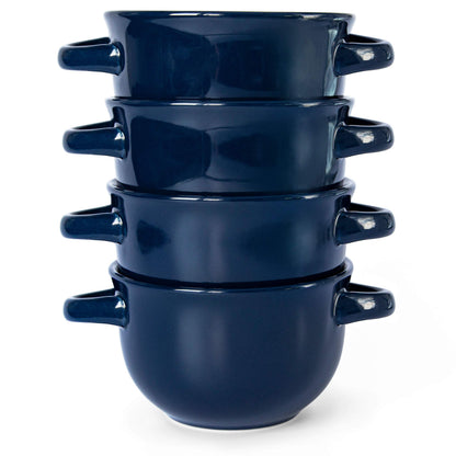KooK French Onion Soup Bowls, Crocks, Oven Safe Bowls, Soup Mugs, Ceramic Bowls, Dishwasher, Microwave, Set of 4, 18 oz (Blue)