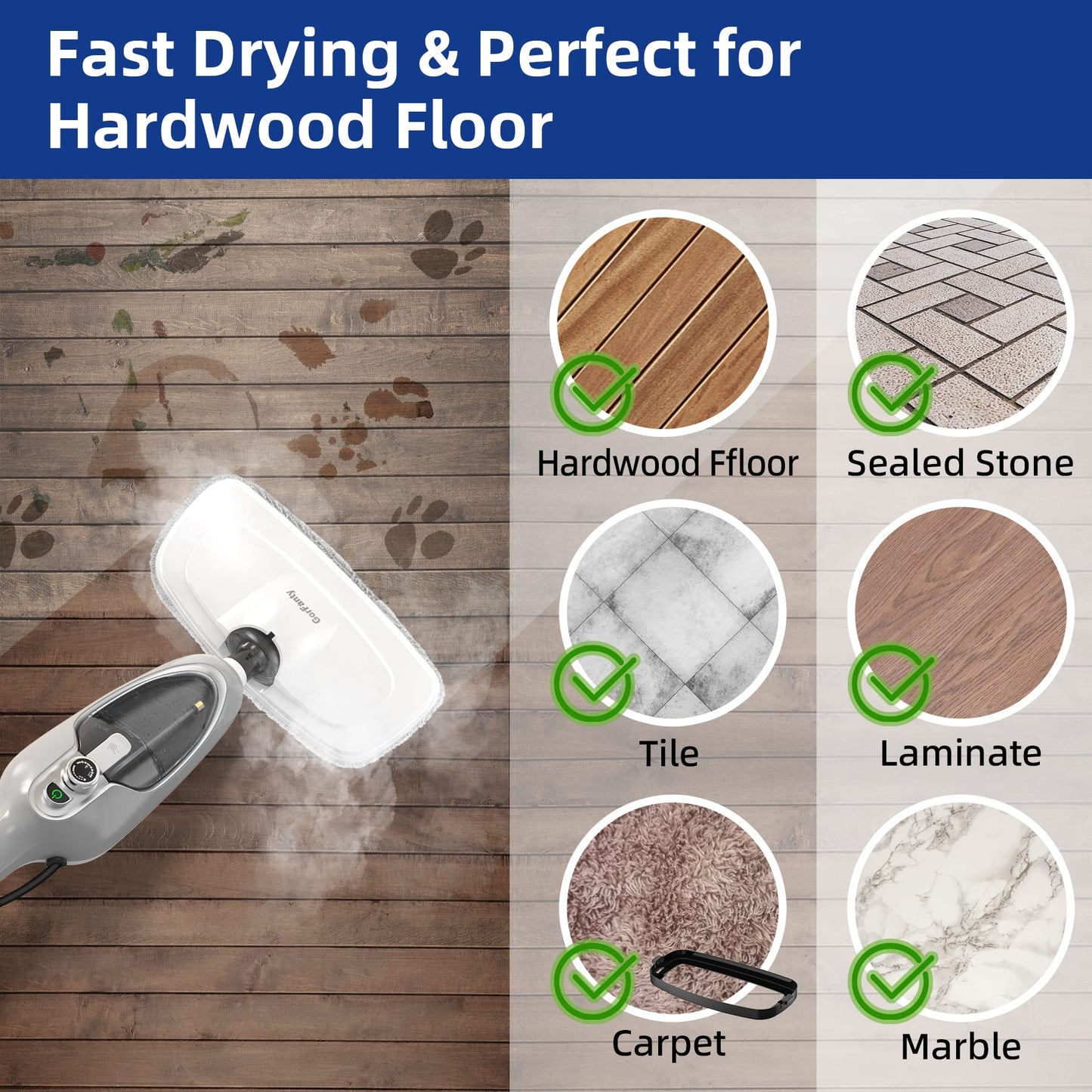 Steam Mop - 10-in-1 MultiPurpose Handheld Steam Cleaner Detachable Floor Steamer for Hardwood/Tile/Laminate Floors Carpet with 11 Accessories for Whole Home Use.