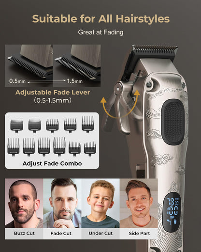 Vgrpro Hair Clippers for Men Professional, Cordless Hair Clippers for Hair Cutting, Mens Clippers and Trimmers Set, Electric Hair Trimmer for Men with Package Box (Silver)