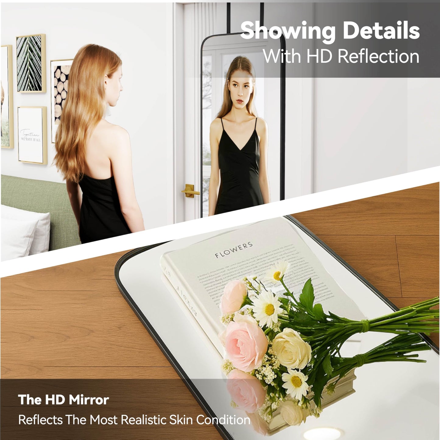 SCWF-GZ 57x20 Door Hanging Full Length Mirror, Floor Stand (Height 5.7ft just Body in1.3ft) Wall Mounted Metal Frame Rectangle Dressing Mirrors for Bedroom Living Room 57 inch Black