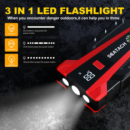 Scatach 011 3000A Car Battery Jump Starter,12V Jump Starter Battery Pack (up to 9.0L Gasoline and 7.0L Diesel Engine), Portable Jump Box with 3 Modes Flashlight and Jumper Cable