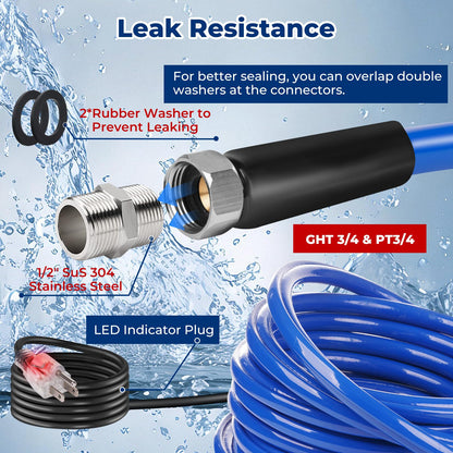 REHOSEUP 30FT,15FT, Heated Water Hose for RV,-45 ℉ Antifreeze Heated Drinking Garden Water Hose，Electrically Heated Garden Hoses, Rv Accessories，Rv，Rv Water Hose,Auto Accessory （30FT）