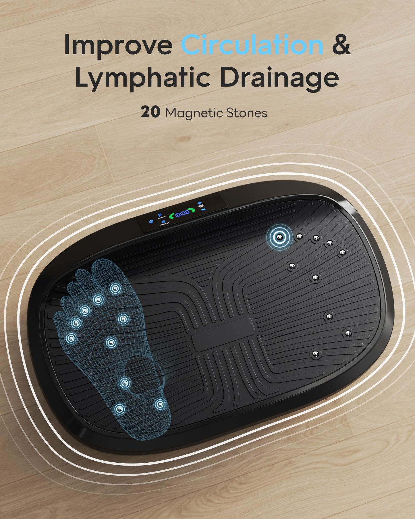 FLYBIRD Vibration Plate Exercise Machine, Lymphatic Drainage Machine, Whole Body Workout Vibration Platform w/ 2 Resistance Bands for Wellness and Fitness-Black