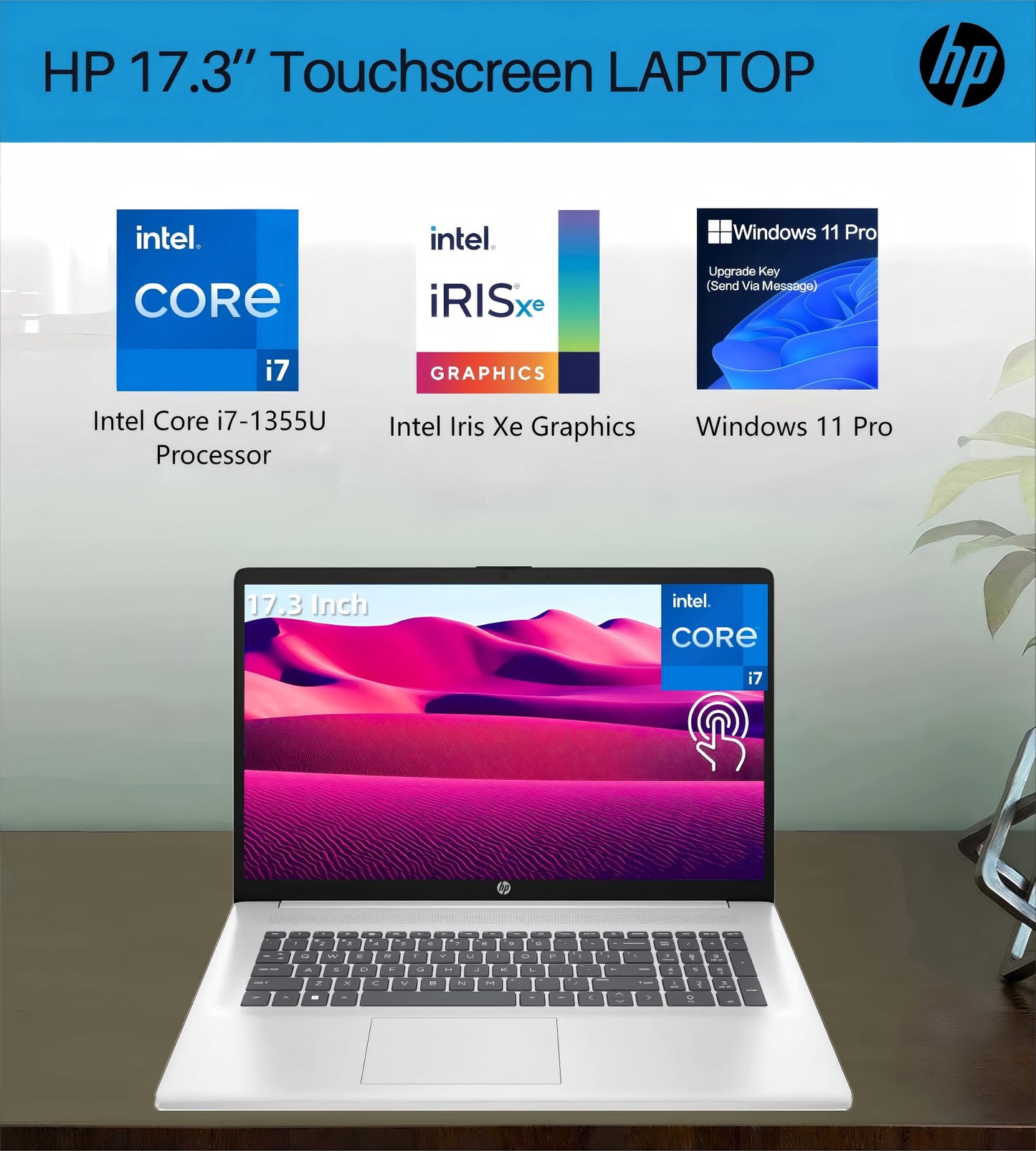 HP 17 Touchscreen Laptop Computer for Business, 17.3" HD+ Touch Screen Display, Intel 10-Core i7-1355U, 64 GB RAM, 2 TB SSD, Intel Graphics, Wi-Fi 6, Fingerprint, Lifetime Office Pro, Windows 11 Pro
