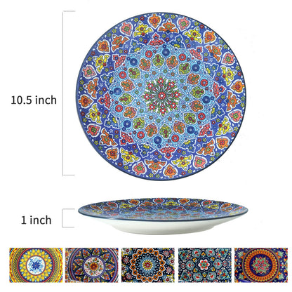glowworm Dinner Plates, 10.5 Inch Ceramic Plates Set of 6 for Steak, Snacks, Pizza, Cake, Colorful Serving Dishes for Kitchen, Microwave, Oven & Dishwasher Safe, Bohemian