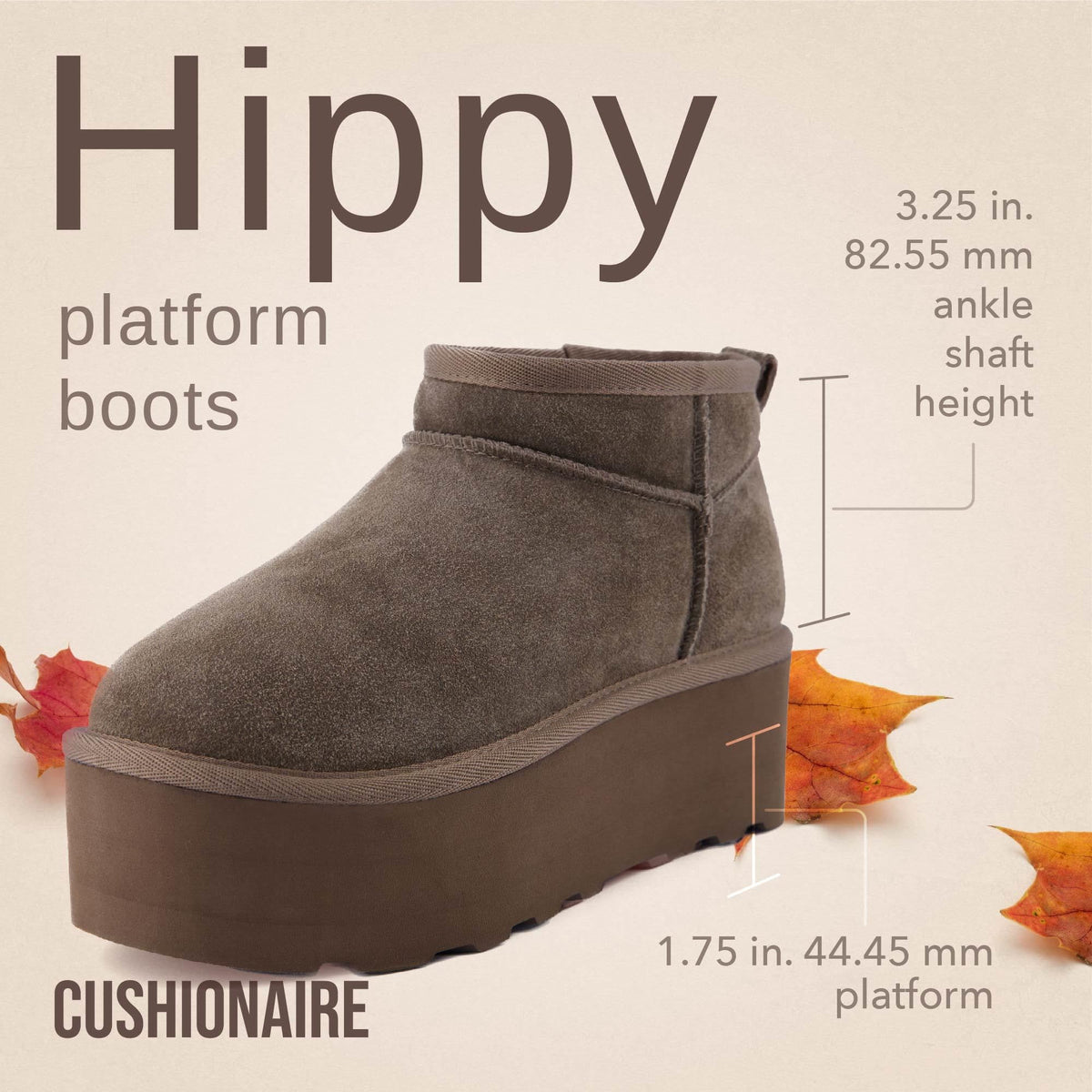 CUSHIONAIRE Hippy Women’s Platform Ankle Boots – Genuine Suede, Faux Fur Lining, Cozy Winter Slip-On Design Mini boots, TAUPE 10
