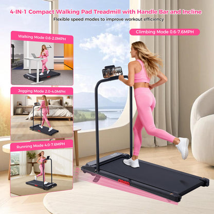 Walking Pad with Incline, 2026 Upgrade Electric Small Walking Pad with Handle Bar, 3.0HP Protable Walking Pad Treadmill with Handles and Incine for Home Small, 0.6-7.6MPH, 350LBS