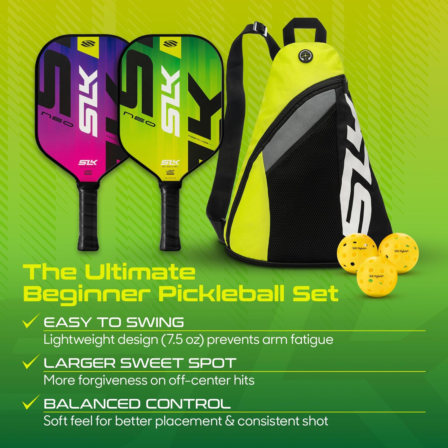 Selkirk Sport SLK Pickleball Paddles Set of 2 | Fiberglass Pickleball Paddle Set | SX3 Honeycomb Core | Designed in The USA for Traction and Stability | Citron + Magenta Mirage