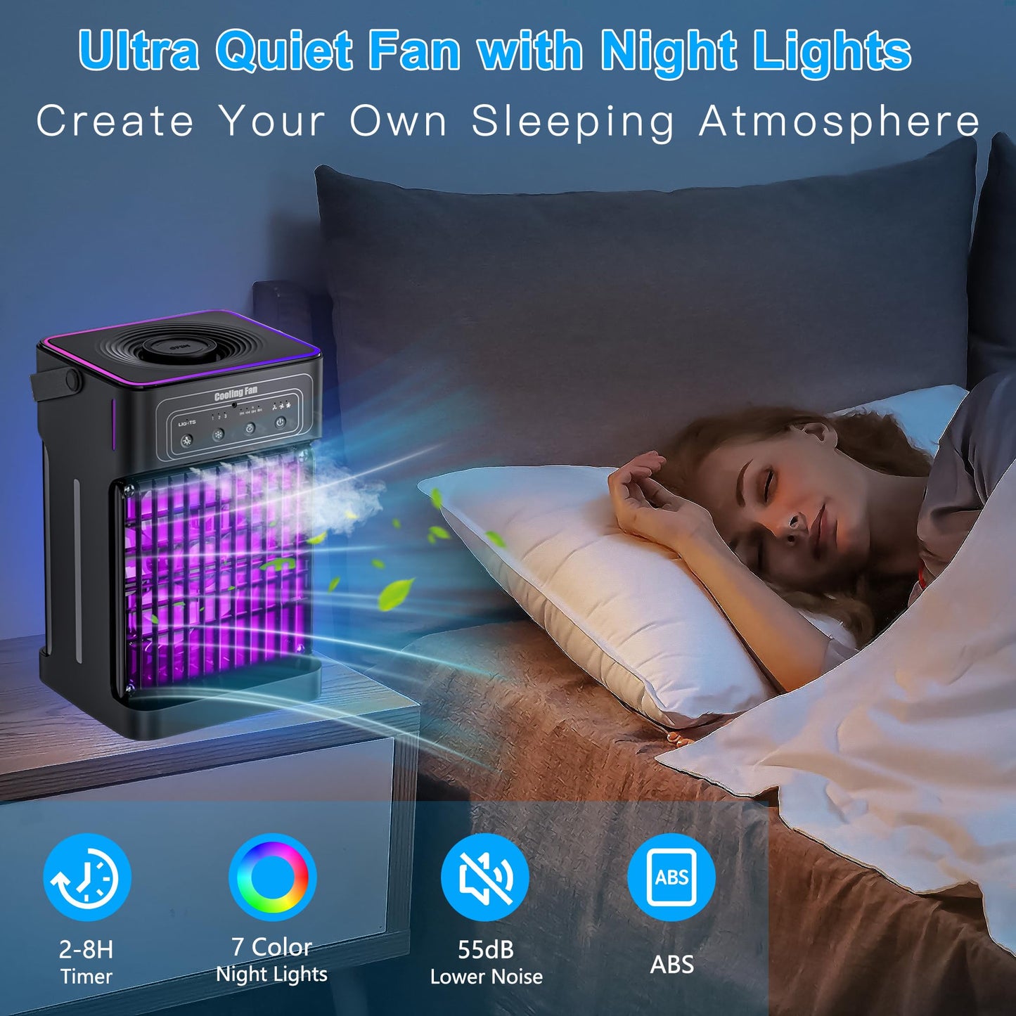 Portable Air Conditioners, 2025 Upgraded 4-IN-1 Portable AC Unit with 3 Cool Mist &Speeds, 7 Night Light & 2-8H Timer Evaporative Air Cooler, Personal Mini Air Conditioner for Bedroom, Camping, Office
