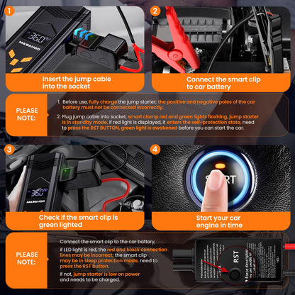 Jump Starter with Air Compressor, 3000A Car Jumper Starter Battery Pack with 150PSI Tire Inflator, 12V Portable Jump Box for Car Charger Battery Booster with LCD Display (Up 9L Gas/8L Diesel Engine)