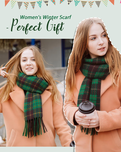 DOFOWORK Scarf for Women - Scarves for Women Winter Warm, Plaid Long Shawl Winter Scarf for Cold Weather, Soft Tassel Wrap Blanket, Green, 78.7"x24.8"