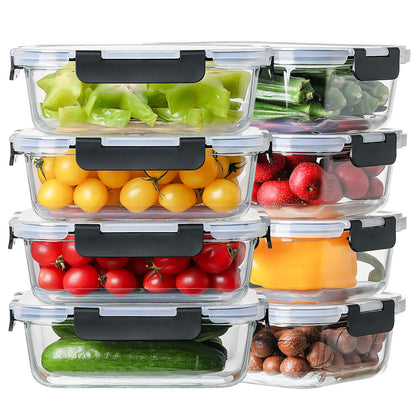 8 Pack 36oz Large Glass Meal Prep Containers with lids, Glass Food Storage Containers with Leak Proof Snap Lock Lids , Airtight Bento lunch Boxes, Kitchen Storage, Oven, Freezer and Dishwasher Safe