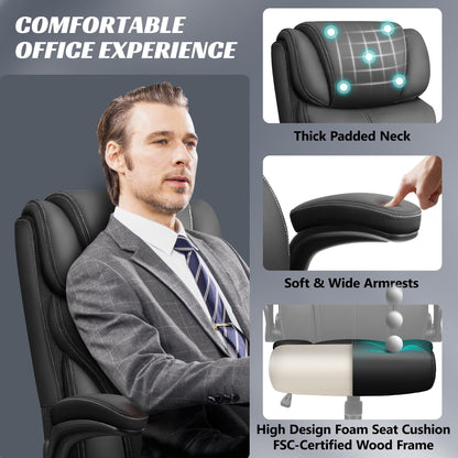 HeroSet Office Chair, Ergonomic Big and Tall Computer Desk Chairs, Executive Breathable Leather Chair with Adjustable High Back Flip-up Armrests, Lumbar Support Swivel PC Chair with Rocking Function