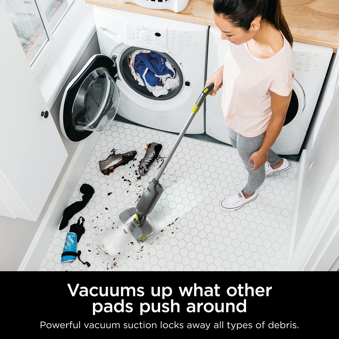 Shark VACMOP Pro Cordless Hard Floor Vacuum Mop with On-Demand Spray and Headlights, includes 4 Disposable VACMOP Pads and a 12oz VACMOP solution, Charcoal Gray, VM252