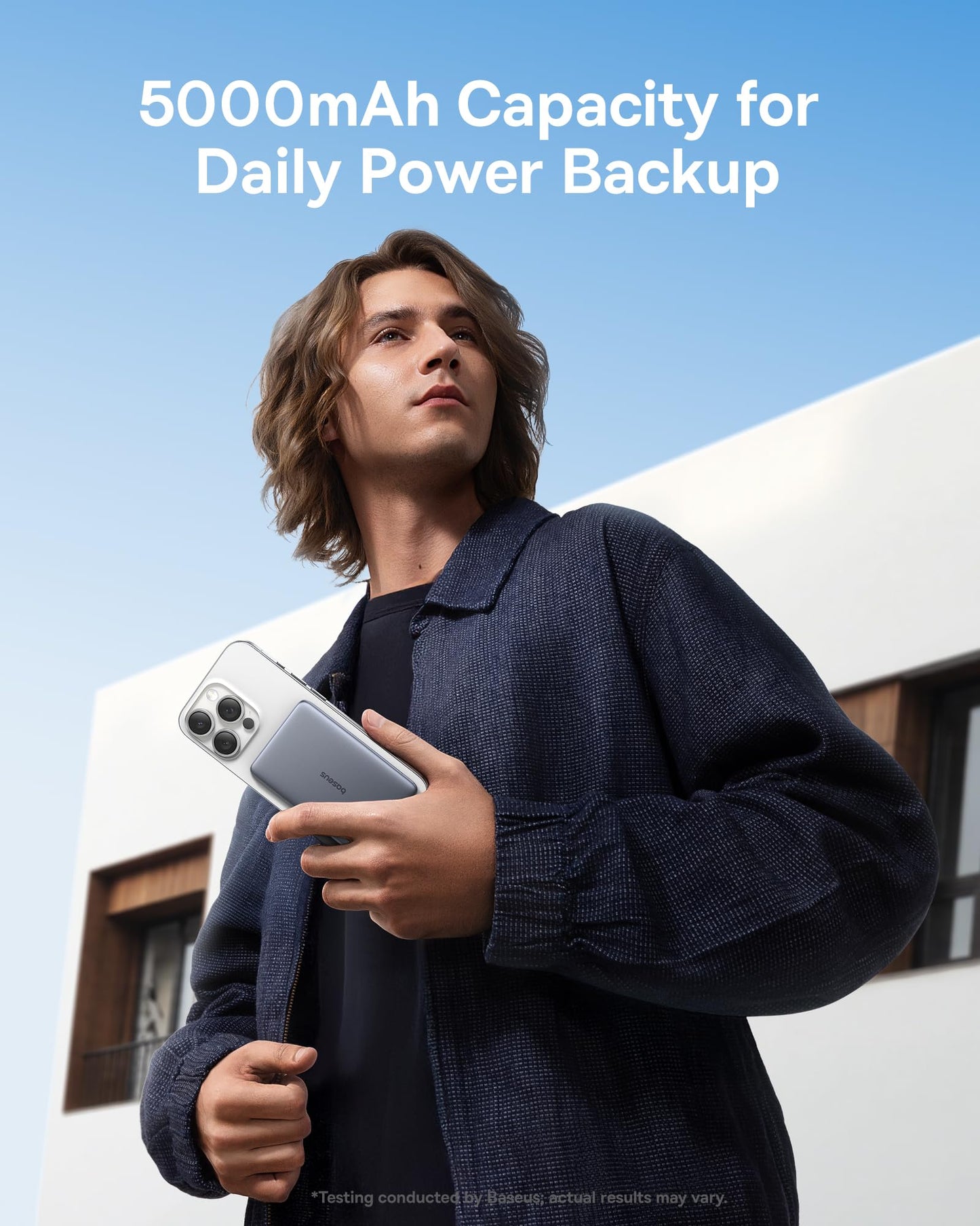 Baseus Picogo Power Bank, 0.3" Ultra Slim 5000mAh MagSafe Portable Charger with USB-C Braided Cable, Card-Size Magnetic Battery Pack, Alloy Wireless Fast Charger for iPhone 16/15/14/13/12, Lightweight