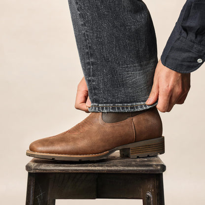 Lumeheel Cowboy Boots for Men - Western Square Toe Men's Brown Boots with Classic Embroidered, Slip on Chunky Heel for Spring Fall 10.5M