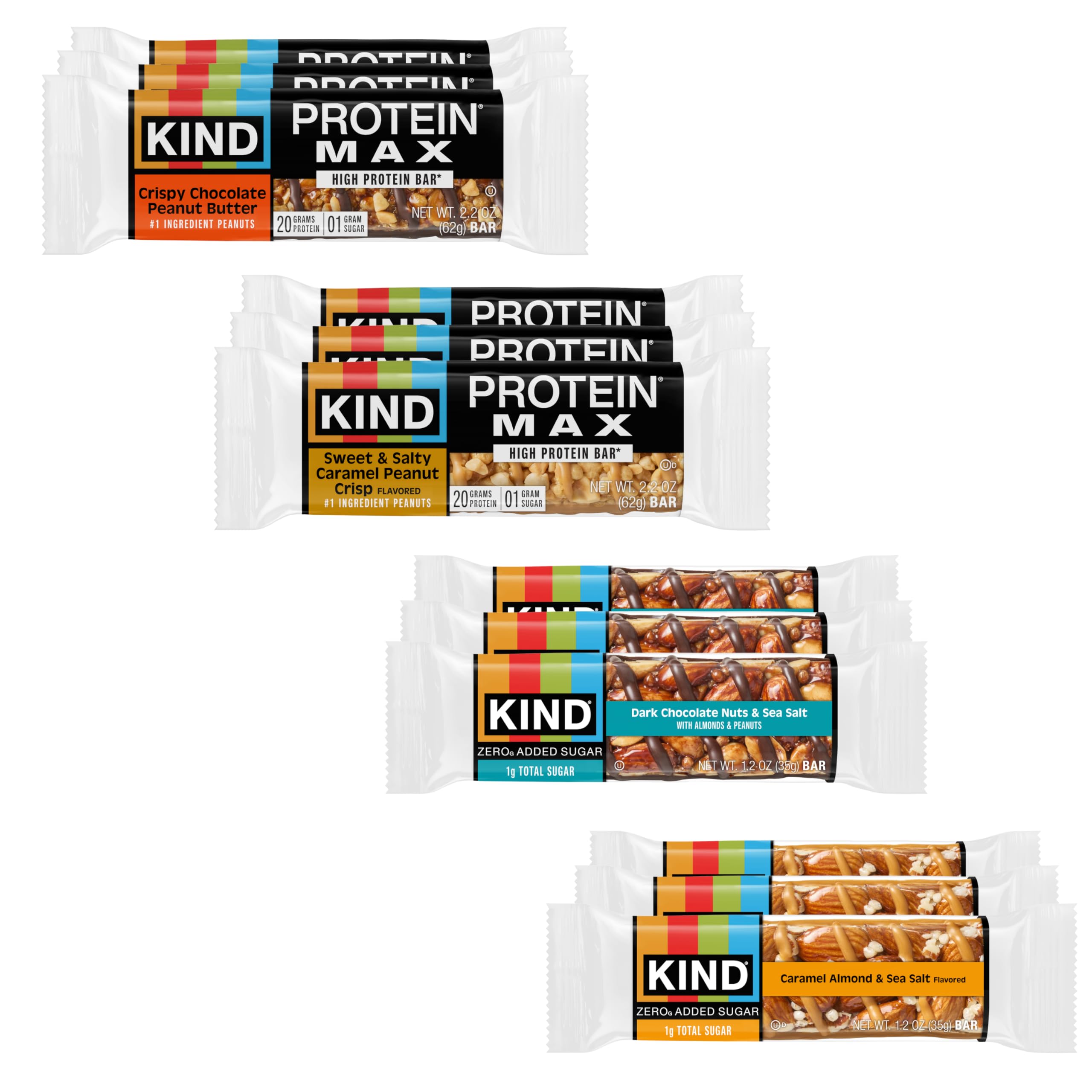 KIND Protein MAX and ZEROg Added Sugar Bundle Pack, High Protein Bars ...