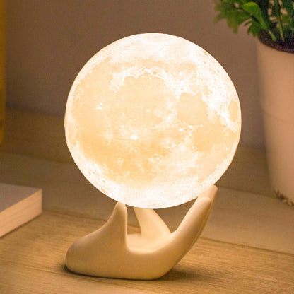 Mydethun 3D Moon Lamp with Ceramic Base, Gift for Women, LED Night Light, Mood Lighting with Touch Control Brightness for Home Décor, Bedroom, Kids Birthday Moonlight, 3.5 Inch - White & Yellow