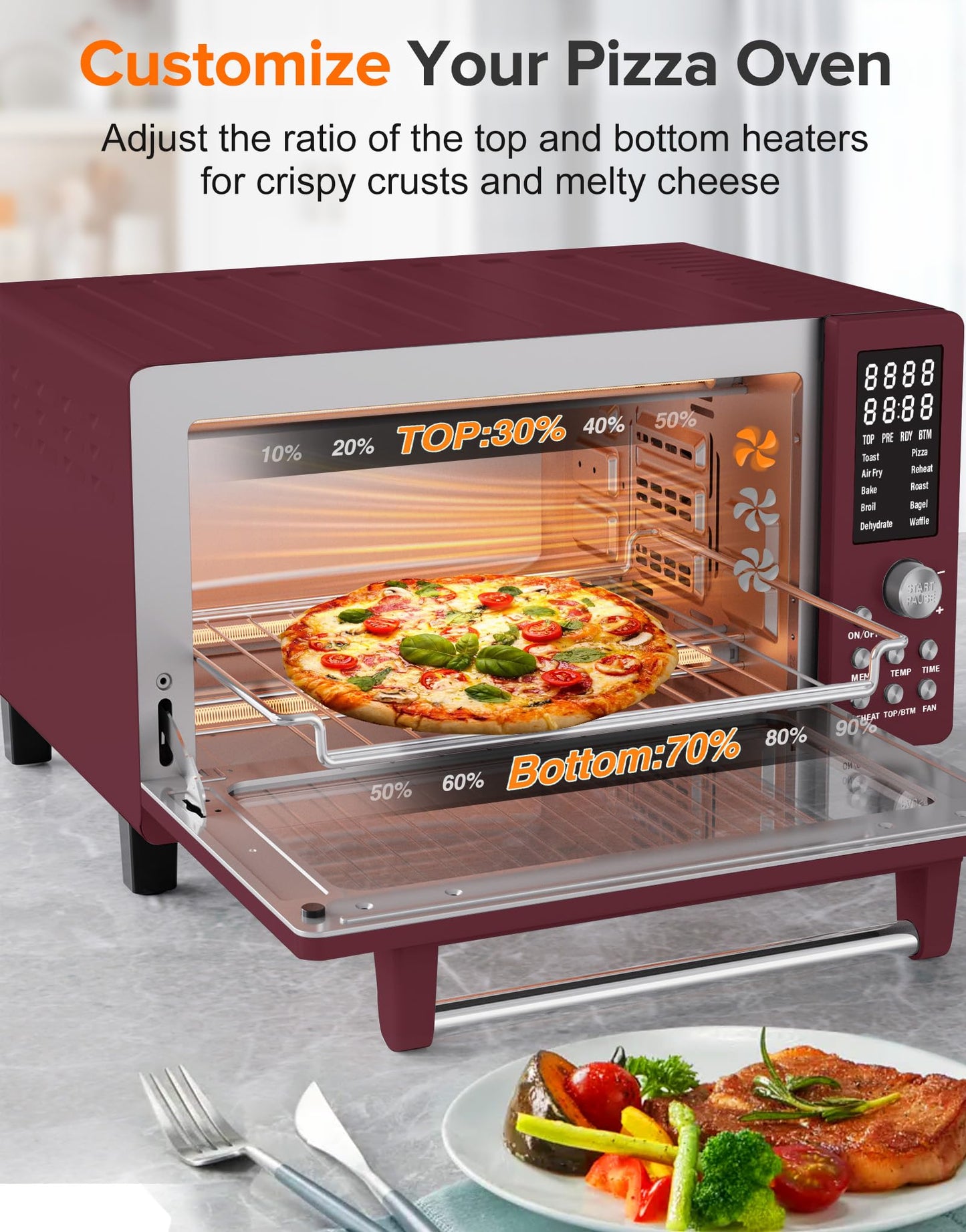 Nuwave Bravo Pro Smart Air Fryer Toaster Oven Combo, 12-in-1 Functions with Quicker & Even Crisp Technology, 1800W, 50-450°F, PFAS-Free, 21QT, Cinnamon