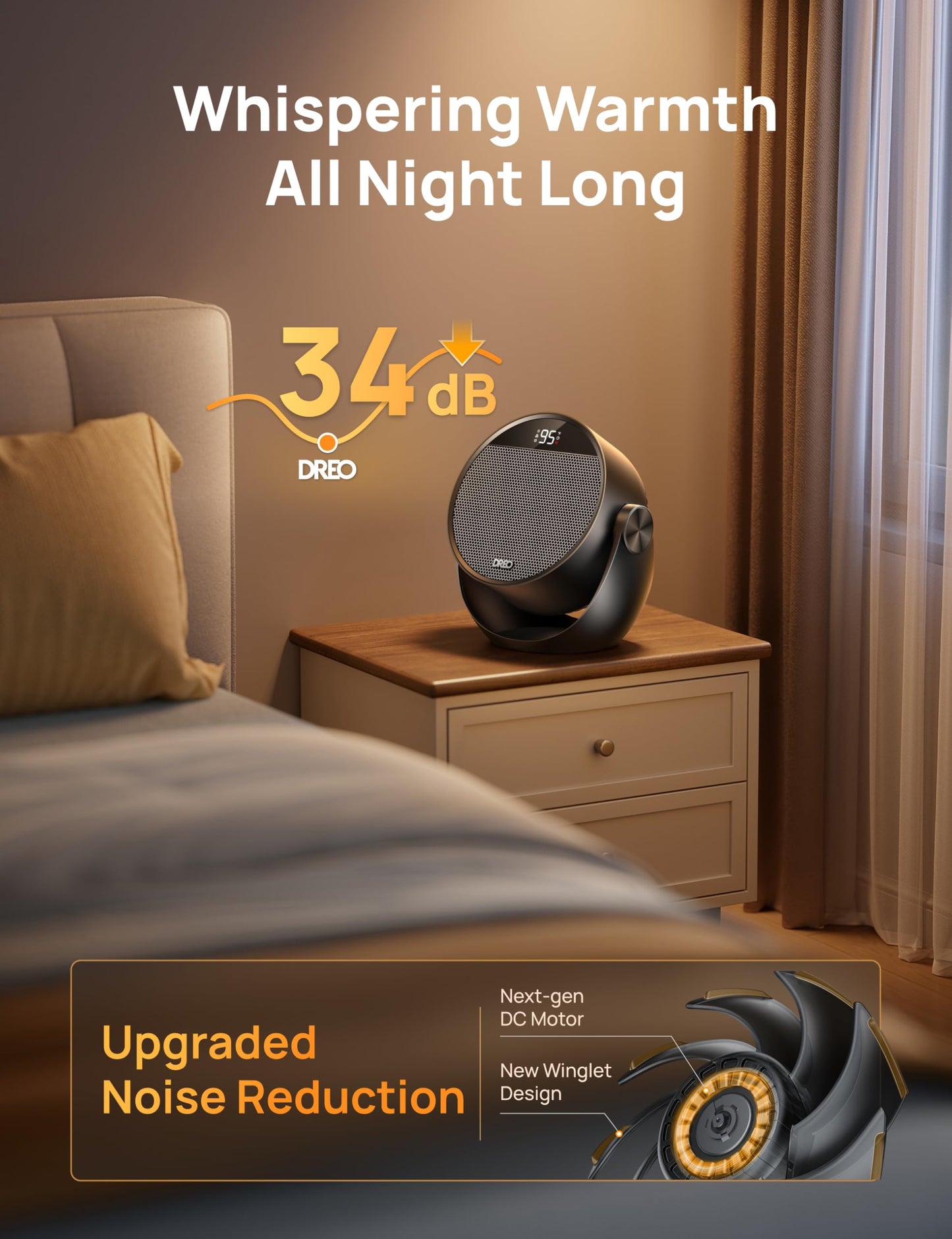 Dreo Space Heater 1500W, 60° Adjustable Tilt, 10.5ft/s Portable Electric Heaters for Indoor Use with Thermostat, 8 Safety Protections, 3 Modes, Remote, Quiet Desk Heater for Bedroom, Office, Black