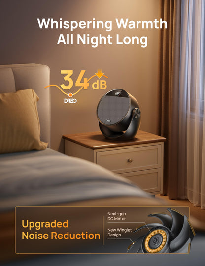 Dreo Space Heater 1500W, 60° Adjustable Tilt, 10.5ft/s Portable Electric Heaters for Indoor Use with Thermostat, 8 Safety Protections, 3 Modes, Remote, Quiet Desk Heater for Bedroom, Office, Black