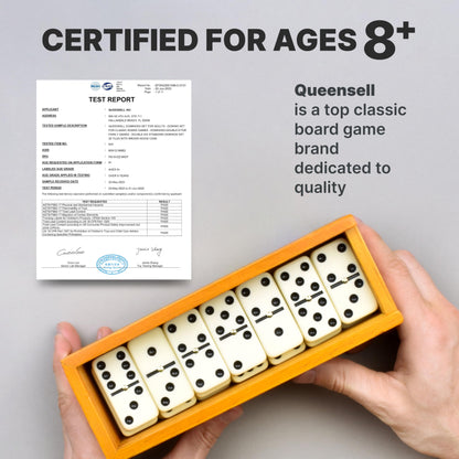 Queensell Dominos Set for Adults – Dominoes - Classic Board Games, Double 6 Dominoes Family Games for Kids and Adults - Double Six Standard Dominos Set 28 Tiles with Wood Case, Juegos de Mesa